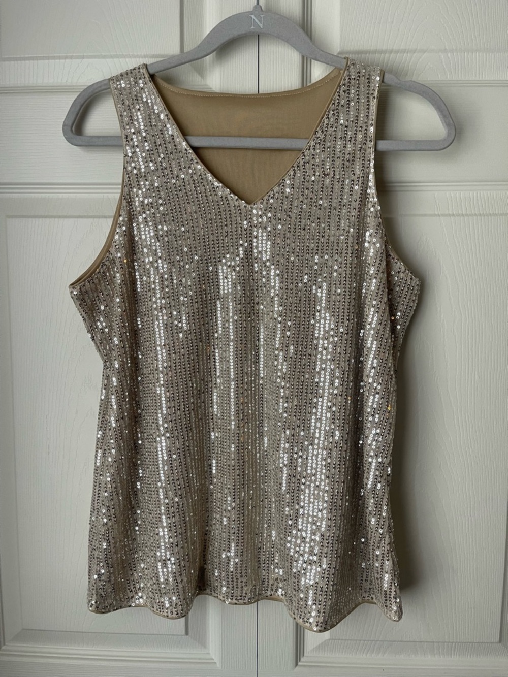 Sequin V-Neck Tank Top - Champagne